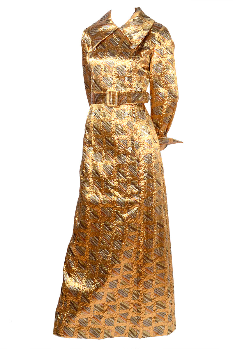 1970's Dynasty Gold and Silver Metallic Vintage Dress With Belt Modig 1970's Dynasty Gold and Silver Metallic Vintage Dress With Belt Modig