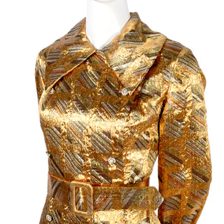 Collared Vintage Dynasty Metallic Dress with Belt