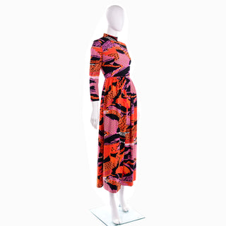 1970s Vintage Dynasty Abstract Print Maxi Dress in Multi Colored mod Knit