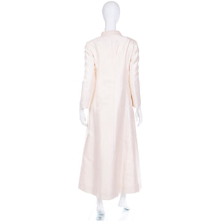 1960s Dynasty ivory Silk Evening Maxi Coat with Beaded Buttons