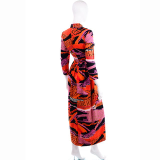 70s Vintage Dynasty Abstract Print Maxi Dress in Multi Colored Knit