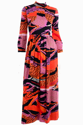 1970s Vintage Dynasty Abstract Print Maxi Dress