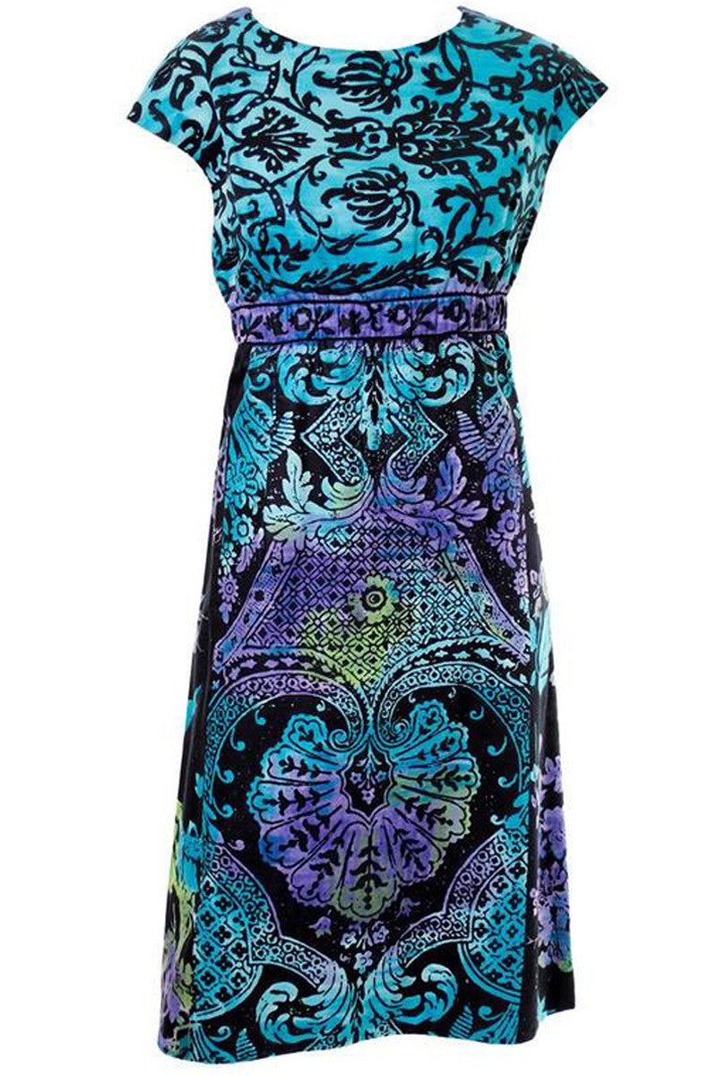 1970s Blue Purple Batik Vintage Dynasty Dress 6/8 – Modig