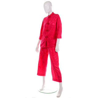 1960s Dynasty Red Silk Floral Pajamas