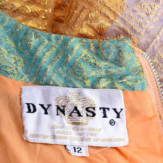 Dynasty Hong Kong vintage caftan with gold, orange, blue, pink, purple
