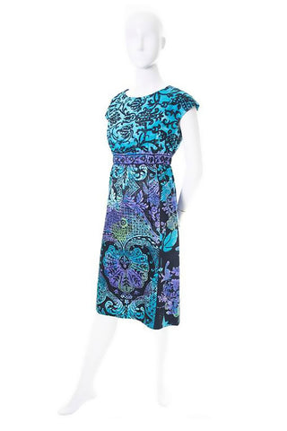 Vintage Blue, Purple, and Black Dynasty Polished Cotton Dress