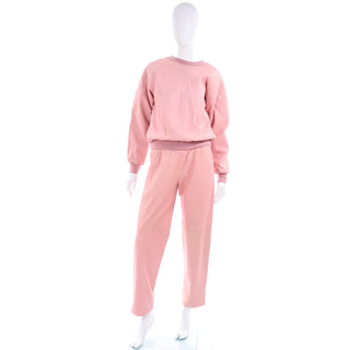1980s Athleisure Pink Quilted Leather Vintage Tracksuit Sweatshirt Top & Pants
