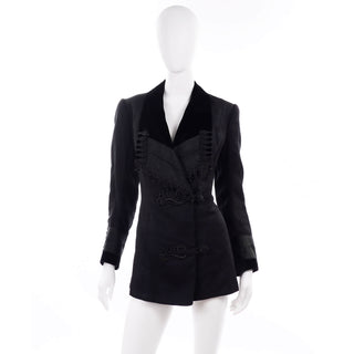 Edwardian Black Long Jacket w Velvet Trim