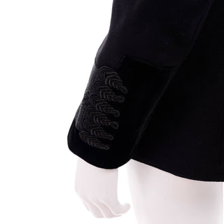 Edwardian Black Wool Jacket w/ Braid & Tassels & Velvet Trim