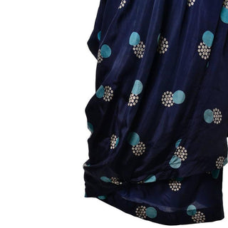Gathered silk vintage dress with geometric pattern