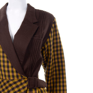 80s Eingouse Vintage Yellow Brown Plaid 1980s Wool Dress