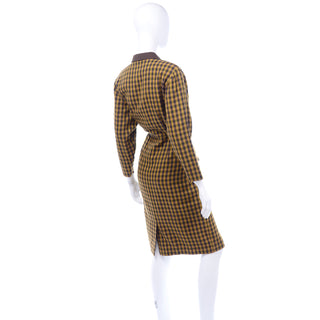 Mustard Yellow and Brown Check Vintage Wool Avant Garde Dress