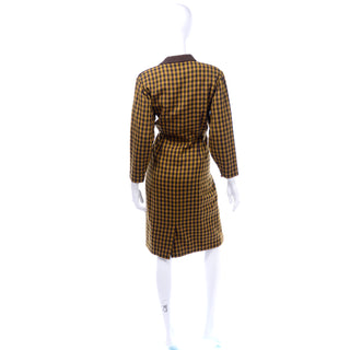 Eingouse Vintage Mustard Yellow Brown Check 1980s Wool Dress
