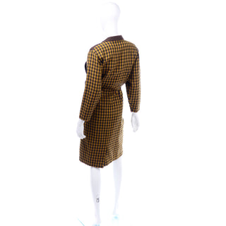 Eingouse Vintage Yellow Brown check 1980s Wool Dress