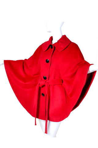1990s Button Front Red Wool Short Cape