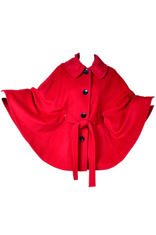 Vintage Red Wool Circle Cape with Waist Tie