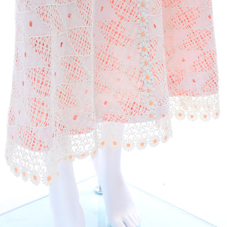 1970s Eloise Curtis Orange & White Lace & Gingham Cutout Halter Maxi Dress