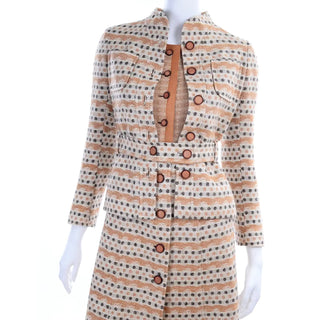 1970s Vintage Emanuel Ungaro Knit Dress & Jacket Suit in Orange & Gray Print Button front