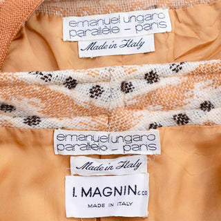 1970s Vintage Emanuel Ungaro Knit Dress & Jacket Suit in Orange & Gray Print Parallele 