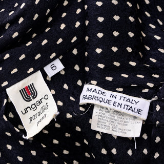 1980s Ungaro Parallele Paris Top Silk Black & White Polka Dot Blouse