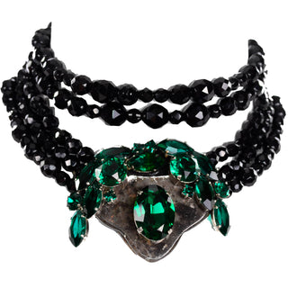 Emanuel Ungaro Couture Choker Black & Green Vintage Statement Necklace Faceted