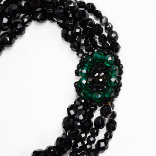 Emanuel Ungaro Couture Choker Black & Green Vintage Statement Necklace beaded