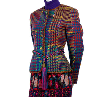 1990s Ungaro Ensemble w/ Pleated Skirt, Tweed Jacket, Sweater & Belt