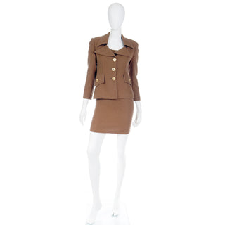1990s Emanuel Ungaro Parallele Brown Dress and Jacket Suit Outfit Size XS