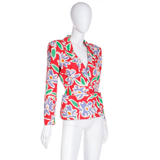 S/S 1992 Emanuel Ungaro Red Floral Abstract Print Blazer documented on the runway