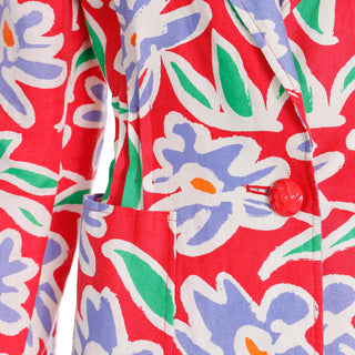 S/S 1992 Emanuel Ungaro Red Floral Abstract Bright Print Blazer