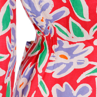 S/S 1992 Emanuel Ungaro Red Floral Abstract Print Blazer w cinched waist