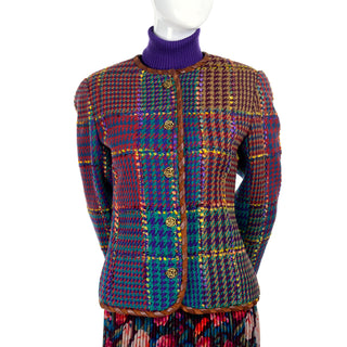 1990s Ungaro Ensemble w/ Pleated Skirt, Tweed Jacket, Sweater & Belt