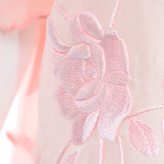 Vintage Pink Rose Embroidered Bed Jacket w/ Tie Closures