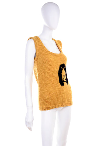 1970's Emilio Lapi Mustard Knit Novelty Dog Sweater Vest