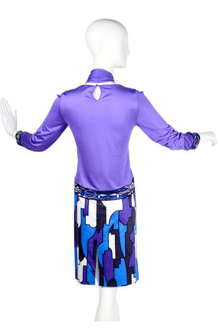 Emilio Pucci Abstract Geometric Skirt W Purple Jersey Top & Sash 2 piece dress
