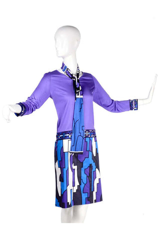 2 pc Emilio Pucci Abstract Geometric Skirt W Purple Jersey Top & Sash