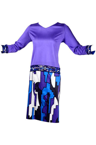 Emilio Pucci Abstract Geometric Skirt W Purple Jersey Top & Sash