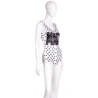 1980s Enrico Coveri Black & White Stars Mare Swimsuit & Beach Bag