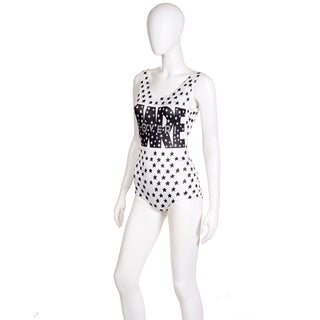 Rare 1987 Enrico Coveri Black & White Stars Mare Swimsuit & Beach Bag
