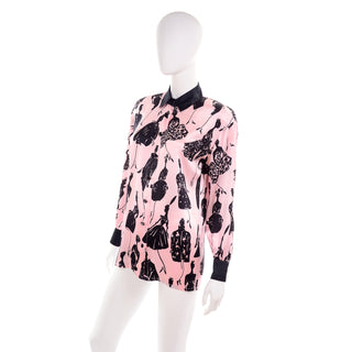 Escada vintage silk blouse with black dress illustrations M/L