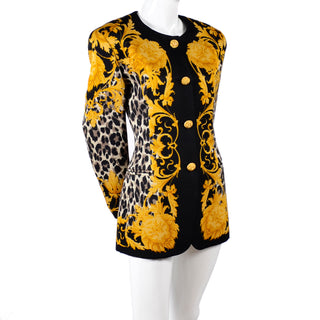 Vintage Wool & Silk Escada Baroque Lion Head Leopard Print Jacket 80s