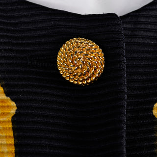 Vintage Wool & Silk Escada Baroque Lion Head Leopard Print Jacket large gold rope buttons
