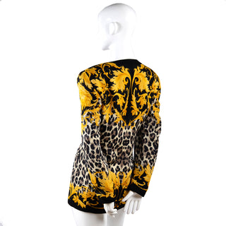 Yellow & Black Vintage Wool & Silk Escada Baroque Lion Head Leopard Print Jacket