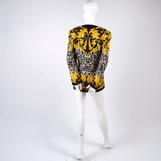 Vintage Wool & Silk Escada Baroque Lion Head Leopard Print Jacket Yellow and Black