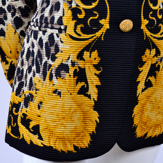 Vintage Wool & Silk Escada Baroque Lion Head Leopard Print Jacket Margaretha Ley