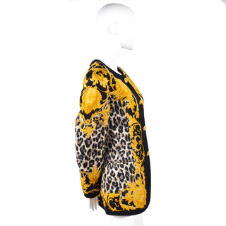 Vintage Wool & Silk Escada Baroque Lion Head Leopard Print Jacket 1980s