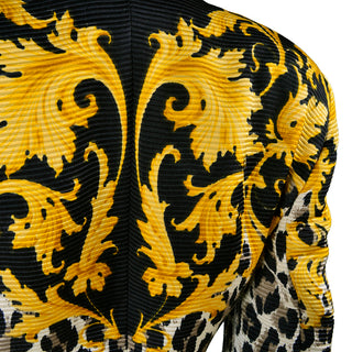Vintage Wool & Silk Escada Baroque Lion Head Leopard Print Jacket yellow on black