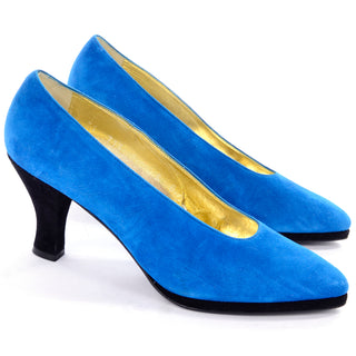 1980s Escada Vintage Blue Suede Heels Size 7b