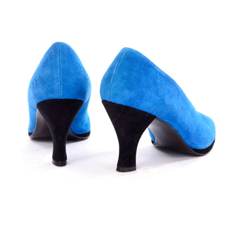 Unworn Vintage Escada Blue Suede Shoes w/ Black Heels Size 7B