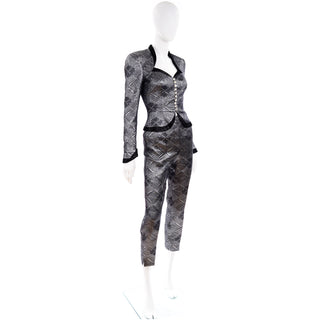 1990s Escada Couture 3pc Silver Lurex Evening Pant & Skirt Suit